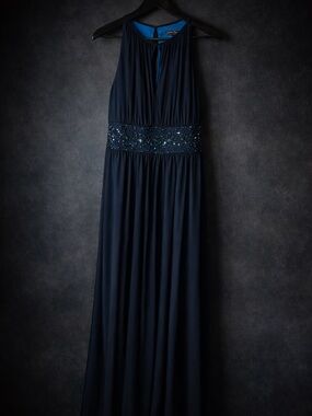Jessica Howard Navy Beaded Waist Maxi Dress Size 6 Formal